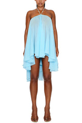 Chiffon Solid Color Halter Backless Irregular Mini Dress