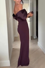 Elegant Off-shoulder Spliced fitted Backless Maxi Dress