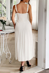 Resort Style Halter Backless Casual Midi Dress