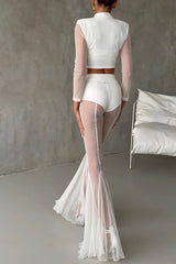 Deep Chic Mesh High Rise Elastic Waist Fishtail Stretch Pants