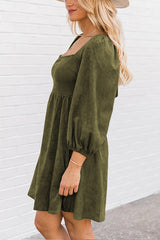 Washed Square Neck High Waist Flared Short Dress