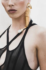 Personalized Fishbone Diamond Pearl Pendant Earrings