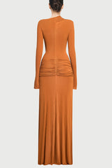Stylish Long-sleeved Slim-fit Pleated Elegant Maxi Dress