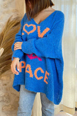 Love Never End Knit Peace Pattern A-line Loose Sweater