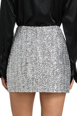 Holiday Party Sequin Velvet Bow Detail High Rise Stretch Mini Skirt