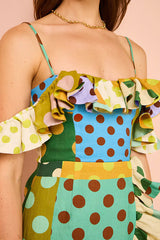 Chic Color Block Dot Print Invisible Zipper Strap Mini Dress