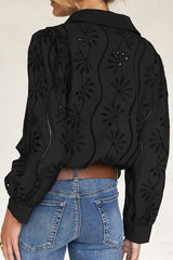 Fashion Hollow Puff Sleeve Casual Lapel Loose Shirt