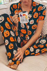 Fun for Fall Halloween Print Lounge Button Shirt and Pants Set