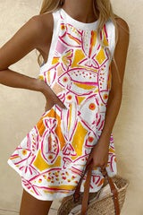 Cartoon Fish Print Sleeveless Resort Mini Dress