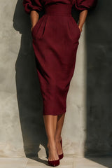 Elegant Puff Sleeve High-waisted Pocket Casual Midi Dress