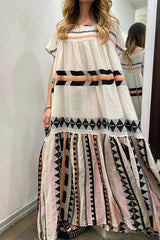 Vacation Feeling Linen Blend Ethnic Style Printed Loose Maxi Dress