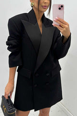 Chic Style Satin Lapel Button Up Long Sleeve Oversized Blazer