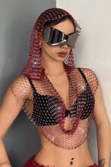 Fashion Fishnet Rhinestone Hooded Vest