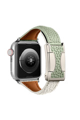 Fashionable Genuine Leather Lychee Pattern Double C Magnetic Buckle Watch Strap