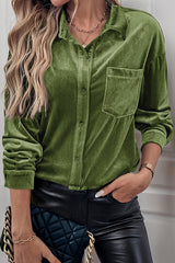 Solid Color Velvet Casual Lapel Pocket Loose Shirt