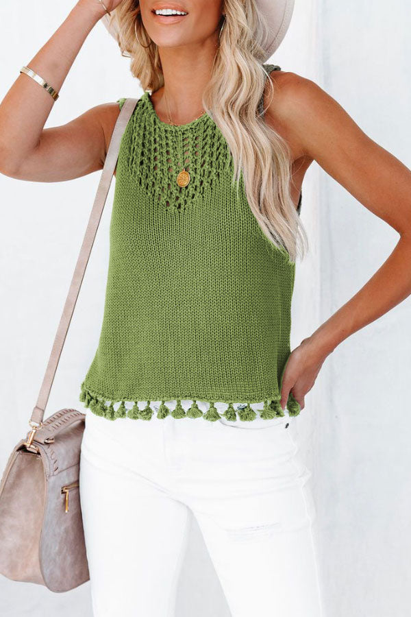 Solid Color Se Hollow Fringed Sweater