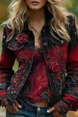 Unique Printed Lapel Long-sleeved Personalized Denim Jacket