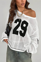 Number 29 Pattern Fashion Casual Street Trend Printed V-neck Long-sleeved Knitted Sweater