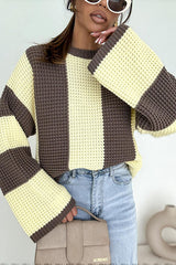 Fashionable Colorblock Loose Long-sleeved Casual Knitted Sweater
