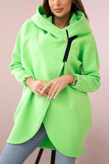 Solid Color Loose Hooded Zip-up Casual Sports Jacket