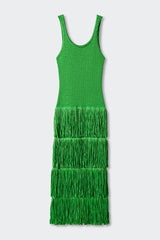 Solid Color Sleeveless Slim Fit Fringed Hem Knitted Midi Dress