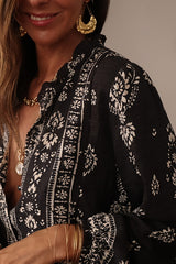 Unique Print Long-Sleeved Button-Up Elegant Shirt