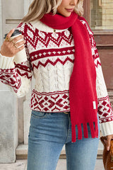 Christmas Ethnic Style Round Neck Long Sleeve Loose Cable Knit Sweater