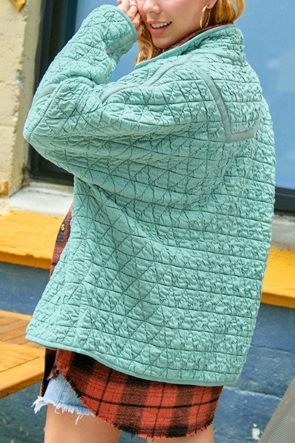 Autumn and winter jacket quilted cotton triangle twist thickened knitted double pocket lapel jacket