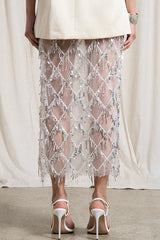 Sexy See-through Sequined Tassel Midi Skirt