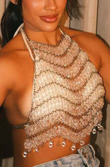 Sexy Halter Neck Transparent Bead Handmade Chest Chain Vest