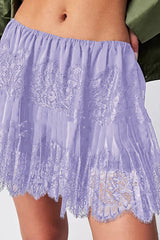 Solid Color Lace Elastic Waist Casual Mini Skirt