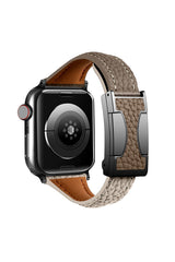 Fashionable Genuine Leather Lychee Pattern Double C Magnetic Buckle Watch Strap