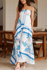 Botanical Print Halter Square Neck Pleated Loose Maxi Dress