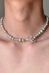 Fashionable Iris Elegant Silver Pearl Necklace