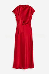 Heartfelt Wishes Satin Bow Tie Neck Short Sleeve Maxi Dress