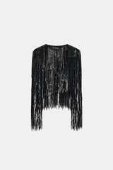 Party Crasher Layered Sequined Tassels Long Sleeve Loose Jacket
