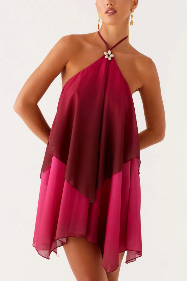 Fashionable Gradient Halter Neck Loose Backless Mini Dress