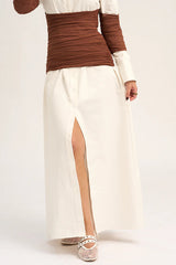 Fashionable Pleated Contrast Patchwork Waist Long Sleeve Button Shirt Maxi Dress