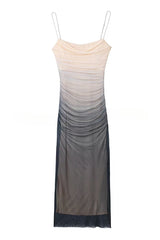 Timeless Se Mesh Gradient Ruched Cowl Neck Midi Dress
