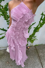 Dream Ode Lily Pad Style Pleats and Ruffles Halter Gown Maxi Dress