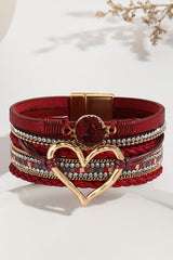Bohemian Leather Cord Multi-layered Raw Stone Heart Bracelet
