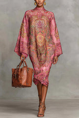 Retro Unique Print Casual Long-sleeved Loose Midi Dress