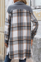 Retro Plaid Casual Long-sleeved Pocket Mid-length Coat
