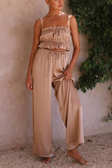 Always Sunny Satin Ruffle Elasticated Top Pant Suits