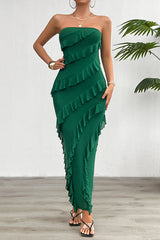 Solid Color Sexy Off-shoulder Slim Back Slit Maxi Dress