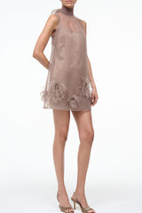 Playful Charm Sheer Chiffon Embellished Feather Back Bow H-line Mini Dress