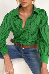 Fashion Hollow Puff Sleeve Casual Lapel Loose Shirt