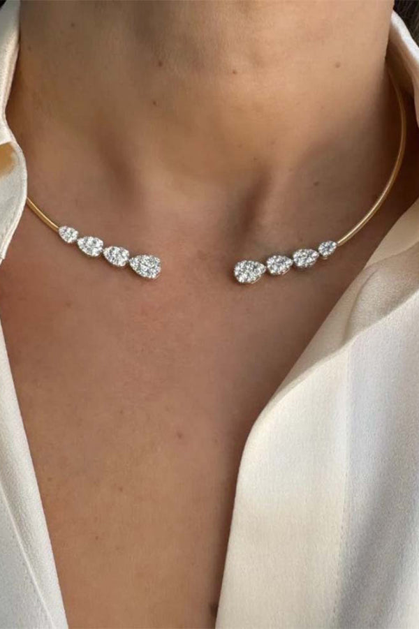 Fashionable Teardrop-shaped Zircon Copper Coil Open Necklace