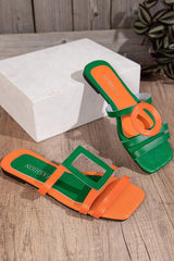 Fashionable and Casual Color-blocked Simple Flat Sandals