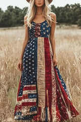 Independence Day Print Sleeveless Casual Loose Maxi Dress